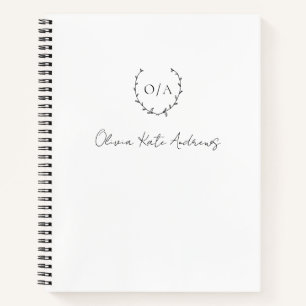 Simple Classic Monogram Wreath Elegant Notebook