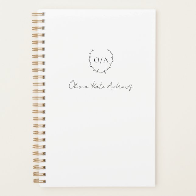 Simple Classic Monogram Wreath Elegant Planner (Front)