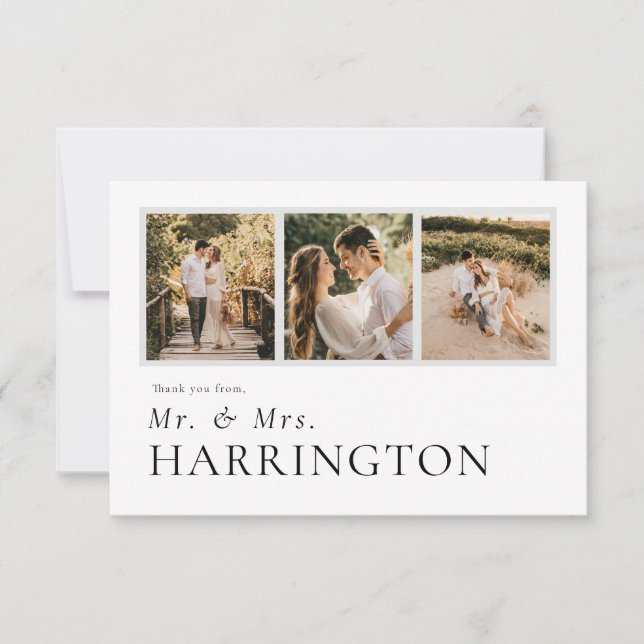 Simple Classic Mr and Mrs Photo Collage Wedding Thank You Card (Front)