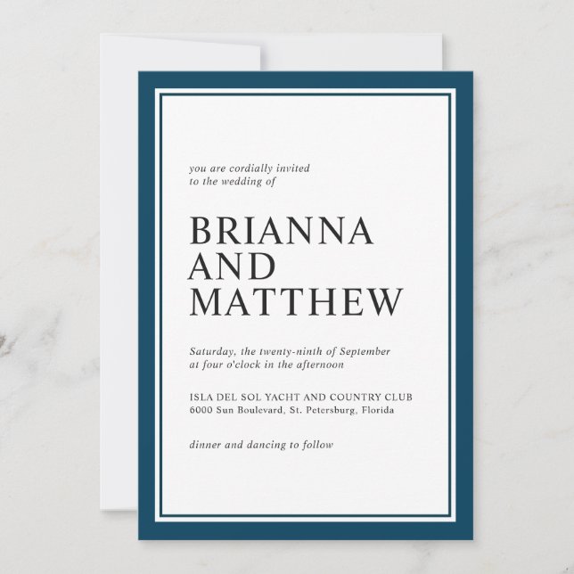 Simple Classic Navy and White Wedding Invitation (Front)
