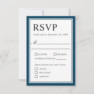 Simple Classic Navy and White Wedding RSVP Card