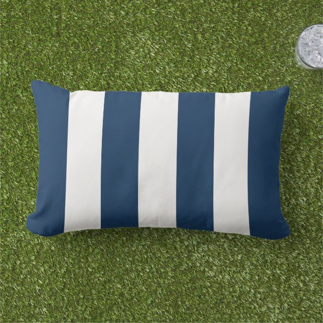 Simple Classic Navy Blue Cabana Stripes Lumbar Pillow (Grass)