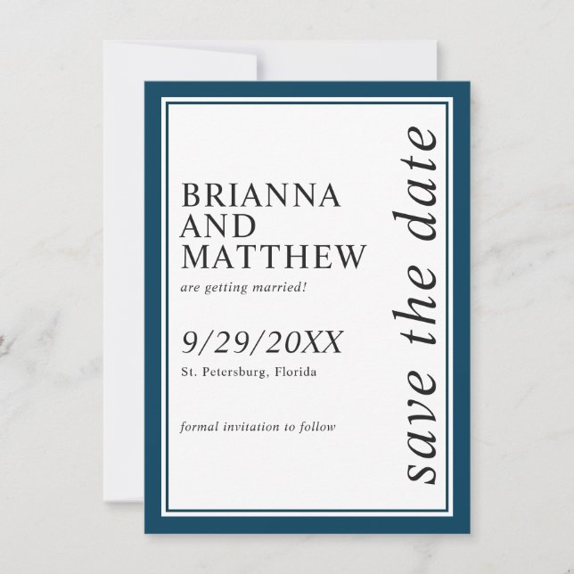 Simple Classic Navy Blue Wedding Save the Date (Front)