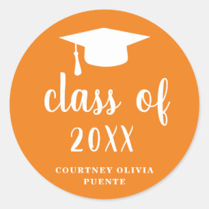 Simple Classic Orange and White Graduation Cap Classic Round Sticker