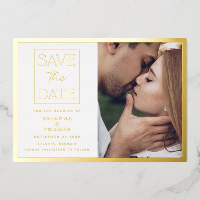 Simple Classic Photo Wedding Gold Save the Date (Front)