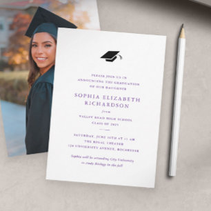 Simple Classic Purple Photo Graduation Announcement
