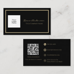 Simple Classic QR code Black and Tan Business Card