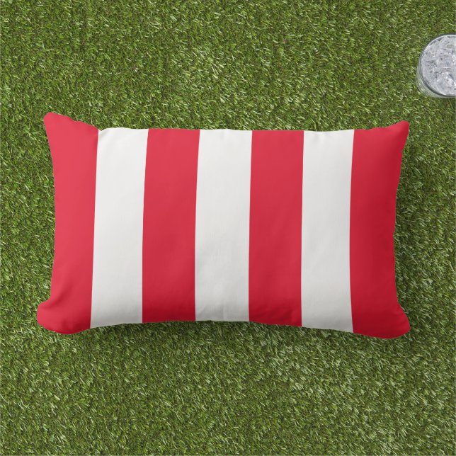 Simple Classic Red Cabana Stripes Lumbar Pillow (Grass)