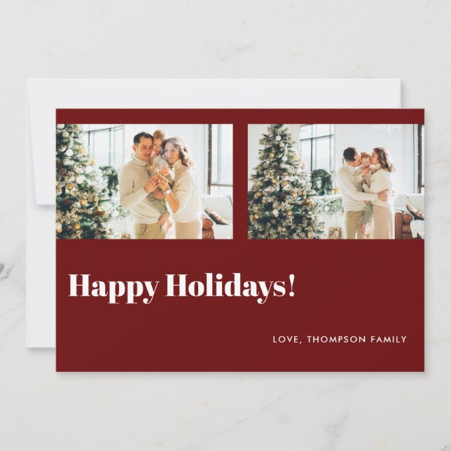 Simple Classic Red Photo Happy Holidays Holiday Card (Front)