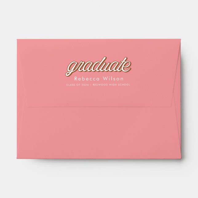 Simple Classic Retro Script Pink Graduation Envelope (Back (Top Flap))