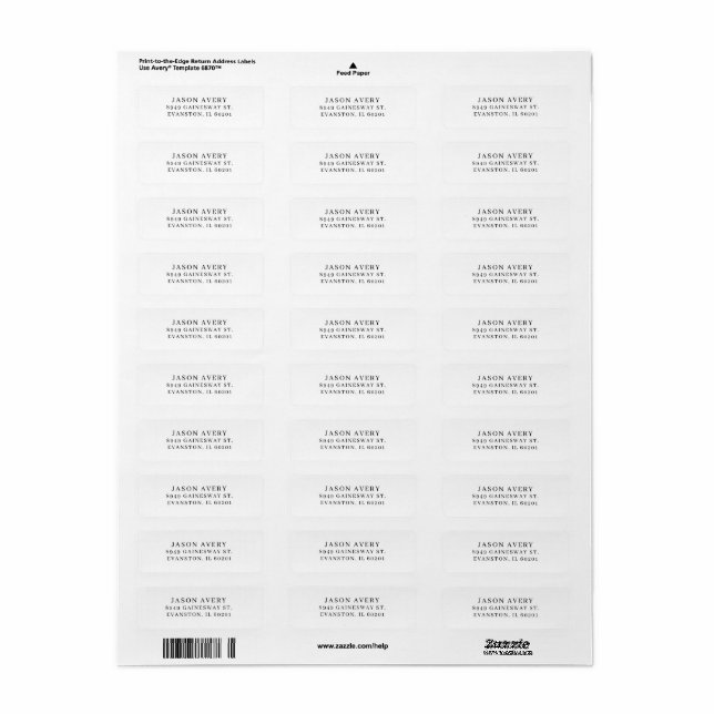 Simple Classic Return Address Text Based Printed (Full Sheet)