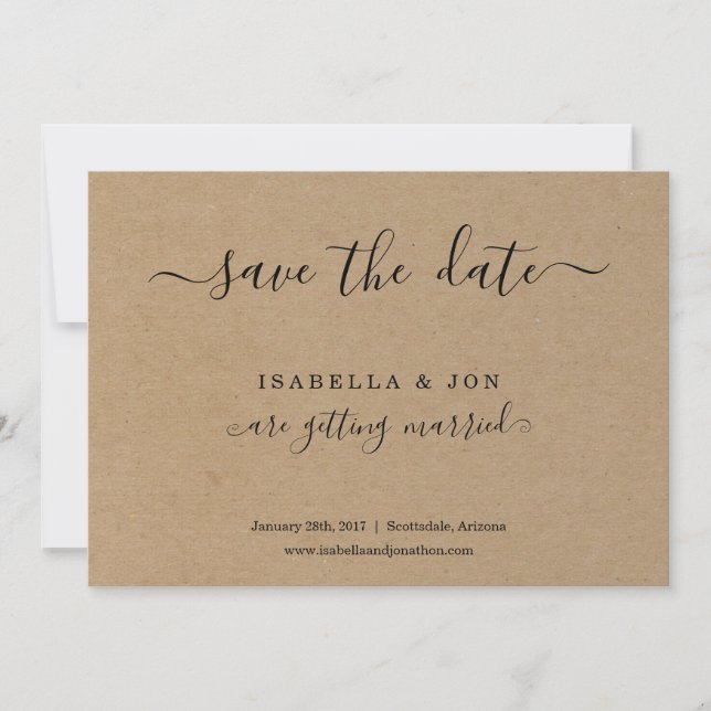 Simple Classic Save the Date Kraft Paper Announcement (Front)