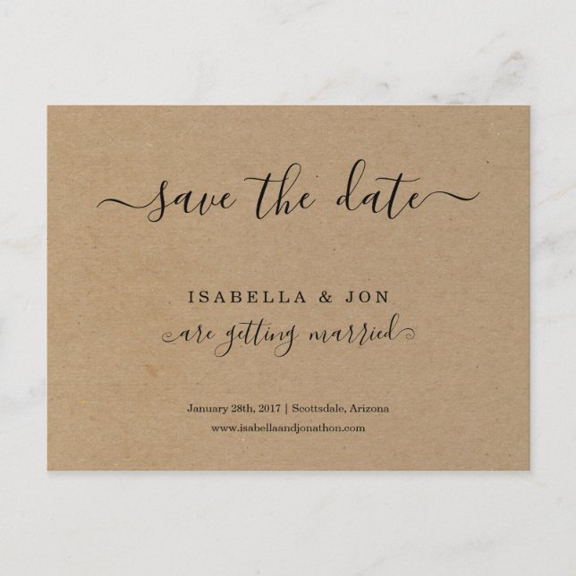 Simple Classic Save the Date Postcard Kraft Paper (Front)