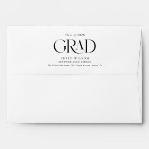 Simple Classic Script Black and White Graduation Envelope