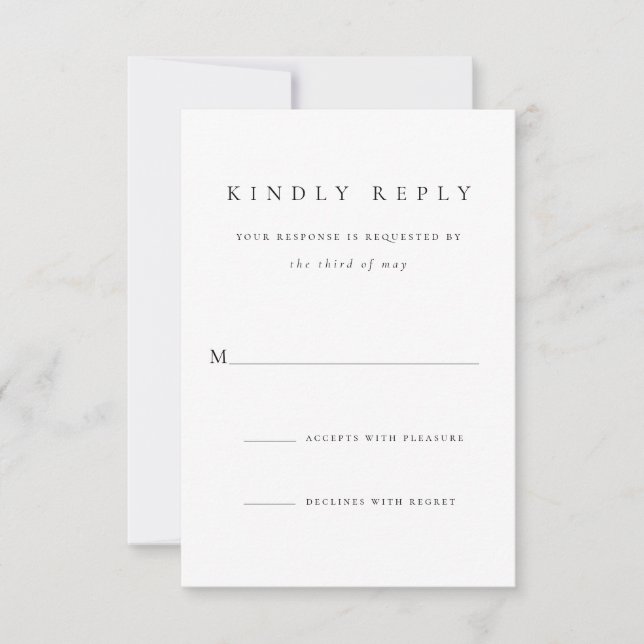 Simple Classic Script Black and White Wedding RSVP Card (Front)