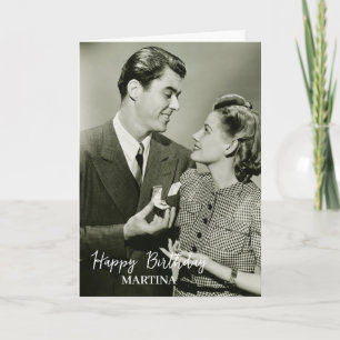 Simple Classic Script Photo Custom Happy Birthday  Card