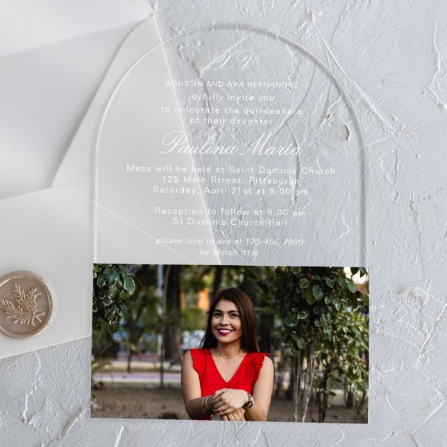 Simple Classic Script XV Photo Quinceañera Acrylic Invitations (Creator Uploaded)