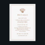 Simple Classic Seashell Beach Wedding Details Enclosure Card<br><div class="desc">This vertical wedding details card coordinates beautifully with a simple seashell beach wedding suite, featuring soft tan text, an elegant border, and a clean coastal layout. Ideal for sharing wedding website details, accommodations, travel notes, registry information, dress code, parking, or reception details for a destination or seaside wedding.</div>
