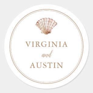 Simple Classic Seashell Beach Wedding Round Sticker