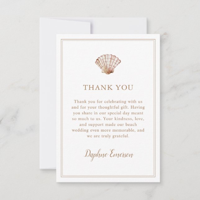 Simple Classic Seashell Beach Wedding Thank You Card (Front)