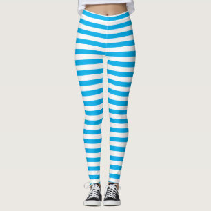 Simple Classic Sky Blue and White Striped  Leggings