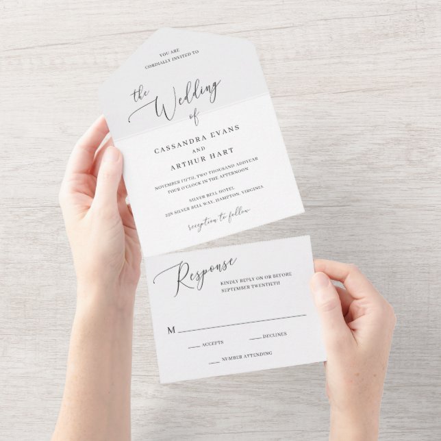 Simple Classic Traditional Formal Elegant Wedding All In One Invitation (Tearaway)