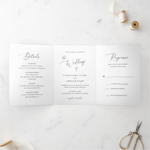 Simple Classic Traditional Formal Elegant Wedding Tri-Fold Invitation