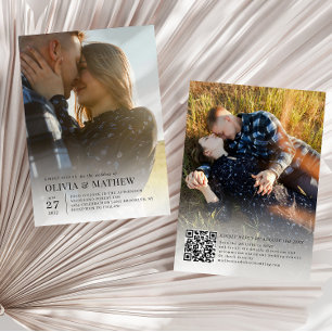 Simple Classic Typography 2 Photo QR Code Wedding Invitation