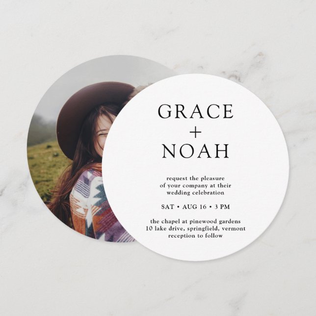 Simple Classic Typography & Photo Minimal Wedding Invitation (Front/Back)