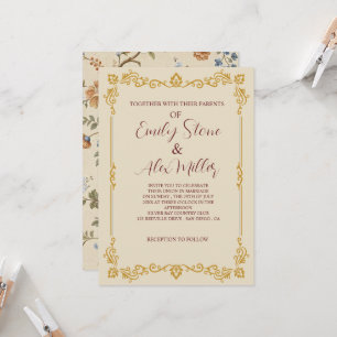 simple classic vintage flowers 7 x 5 wedding invitation