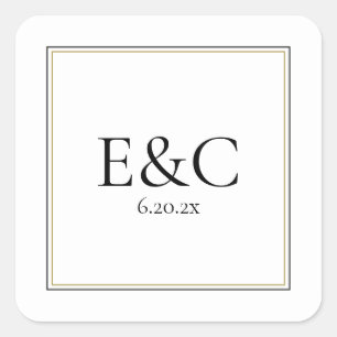 Simple Classic Wedding Monogram Square Sticker