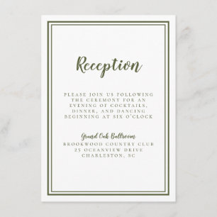 Simple Classic Wedding Reception Olive Green White Enclosure Card