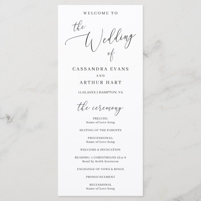 Simple Classic White Elegant Wedding Program (Front)