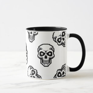 Simple Classic White Pixelated Skull Pattern Mug