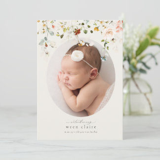 Simple Classic Wildflower Photo Birth Announcement
