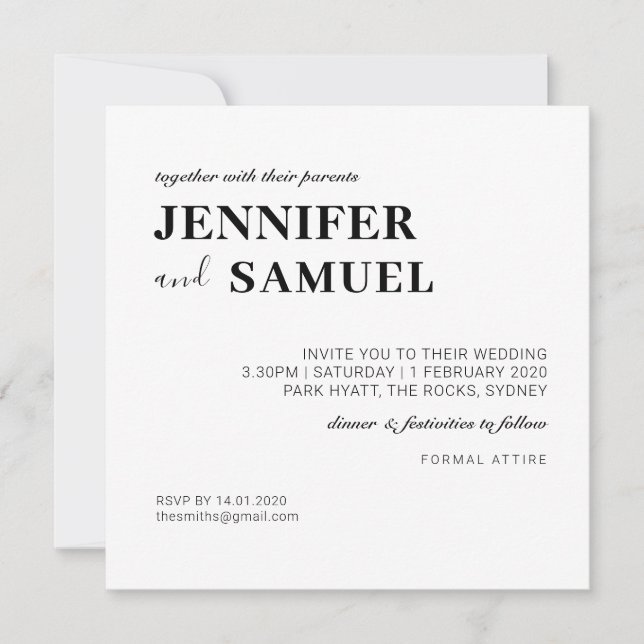 Simple classique Faire-part de mariage noir et bla (Devant)