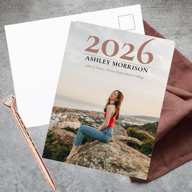 Simple Classy 2026 Photo Terracotta Graduation Postcard (Simple Classy 2026 Photo Terracotta Graduation Announcement Postcard)