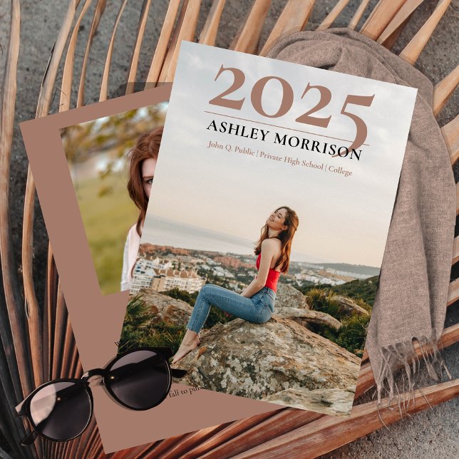 Simple Classy 2026 Two Photo Terracotta Graduation Invitation (Simple Classy 2025 Two Photo Collage Terracotta Graduation Announcement -- Print | Download)