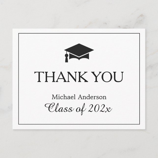 Simple Classy Black White Graduation Thank You Postcard (Front)