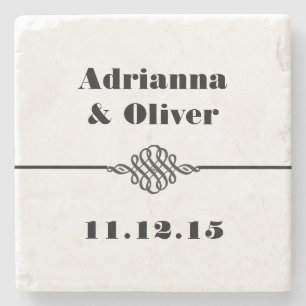 Simple Classy Black White Wedding Stone Coaster
