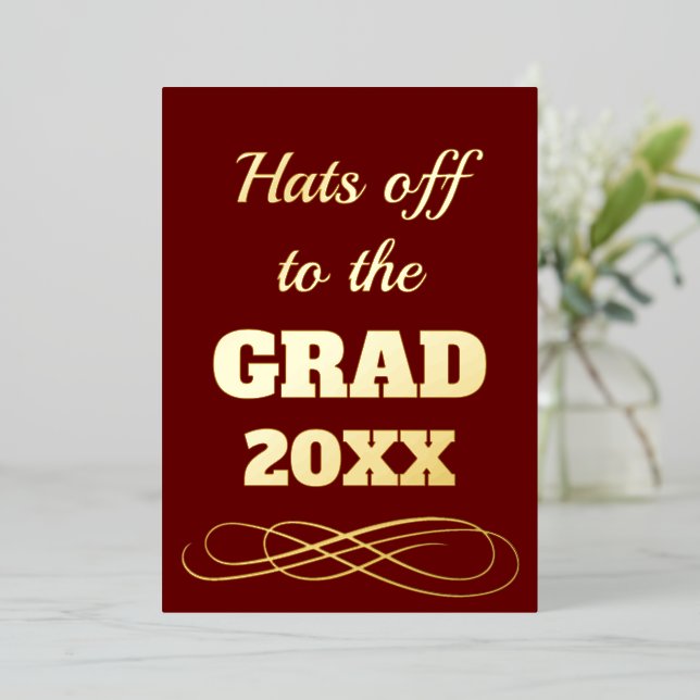 Simple Classy Burgundy Hats Off to the Grad   (Standing Front)