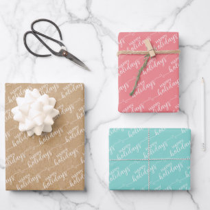 Simple Classy Chic Happy Holidays Greeting Wish Wr Wrapping Paper Sheet