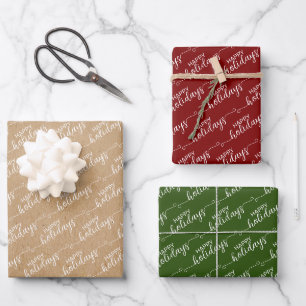 Simple Classy Chic Happy Holidays Greeting Wish Wrapping Paper Sheet