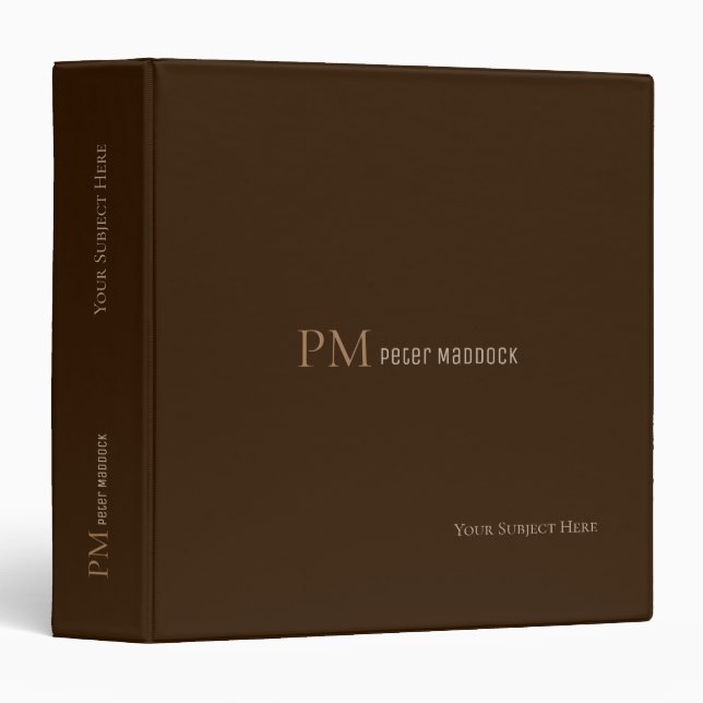 Simple Classy Dark Brown Monogrammed Binder (Front/Spine)