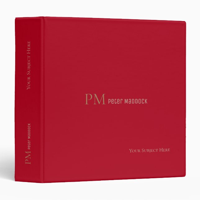 Simple Classy Dark-Red Monogrammed Binder (Front/Spine)