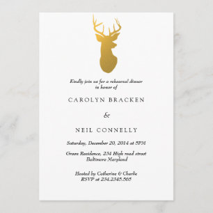 Simple Classy Gold Antler Modern Rehearsal Dinner Invitation