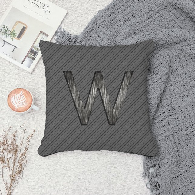  Simple Classy Personalized Monogram Charcoal Grey Throw Pillow (Creator Uploaded)
