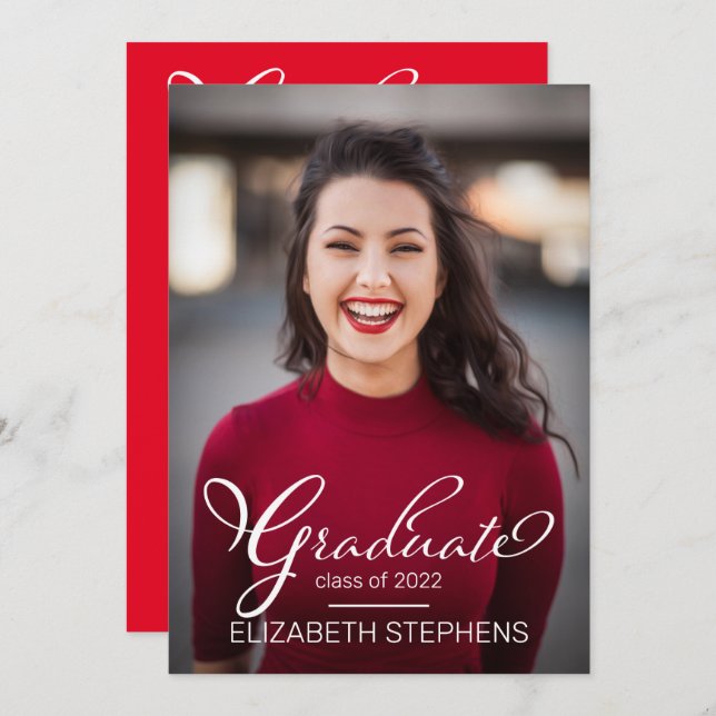 Simple Classy Script Graduate Photo Grad Party  An Announcement (Front/Back)