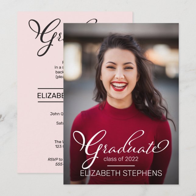 Simple Classy Script Graduate Photo Grad Party Ann Announcement (Front/Back)