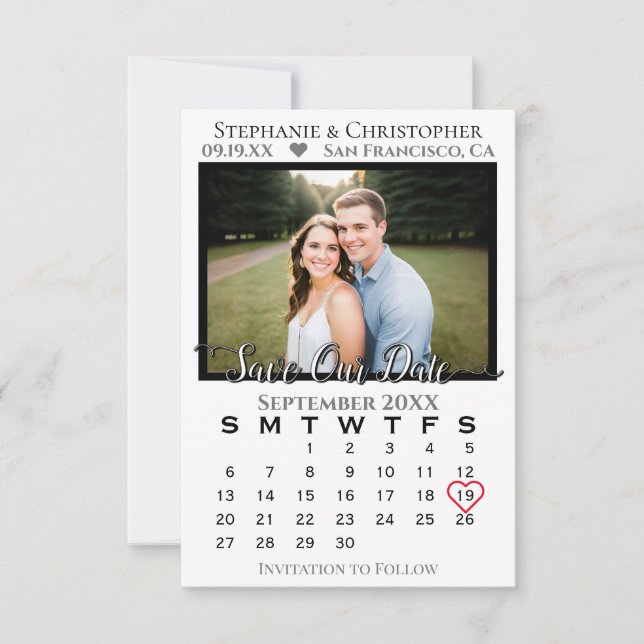 Simple Classy & Stylish Calendar & Photo Wedding Save The Date (Front)